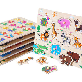 GR GRINNNIE wooden peg puzzle vehicle encourages storytelling and cognitive exploration.