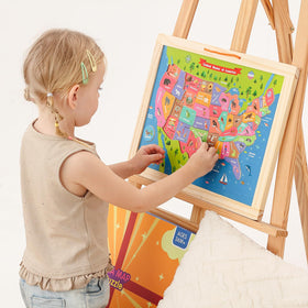 GRINNIE USA Map Puzzle dry-erase board side enables writing practice.