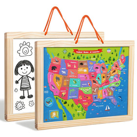 GRINNIE USA Map Puzzle magnetic pieces on map support early geography learning.
