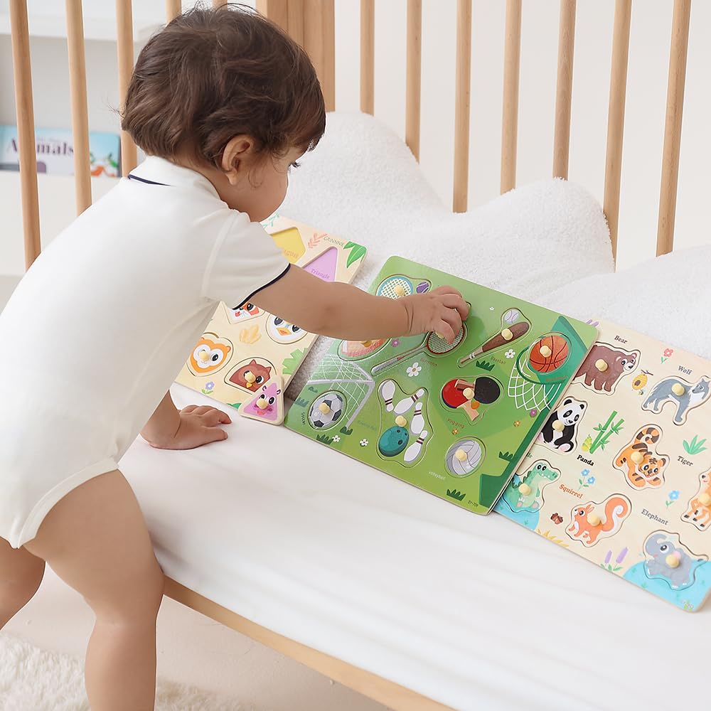 GRINNNIE 9-Pack Vehicle puzzle encourages fine motor skills through gripping and fitting.