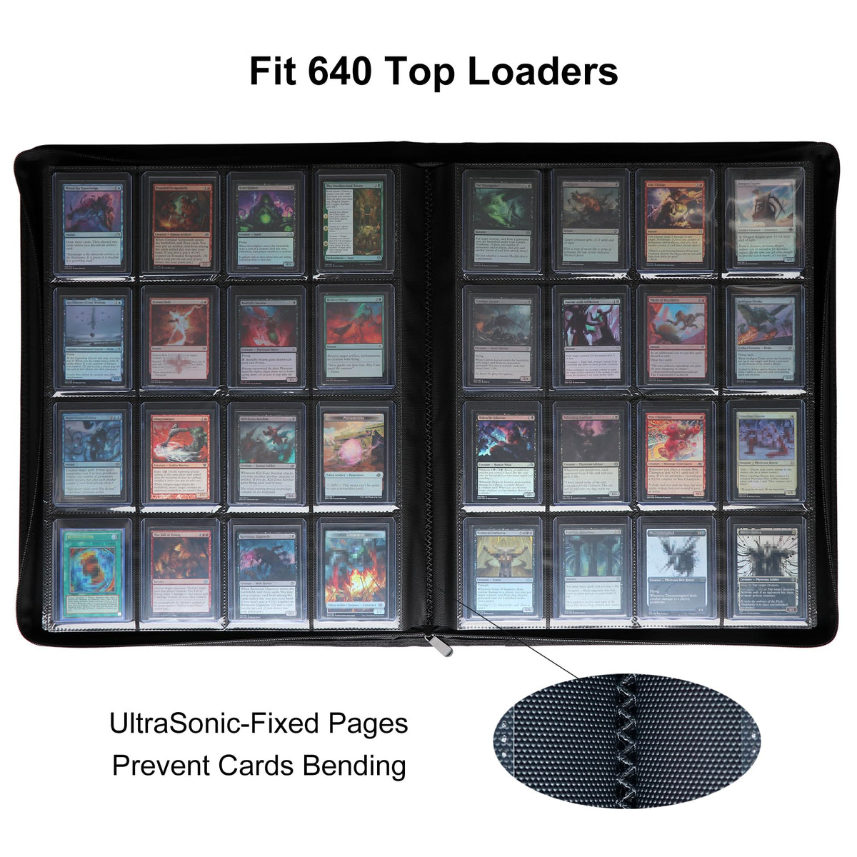 GrinOwl interior layout showing 16 pockets for organized sleeved cards
