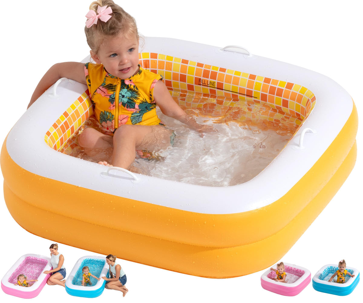 GRIP A POOL 3-in-1 baby pool shown for bath, play, and ball pit use.