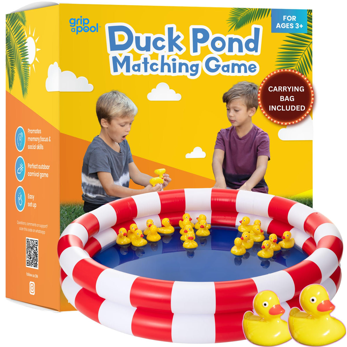 GRIP A POOL duck pond inflatable pool ready for backyard carnival play and cooling fun.