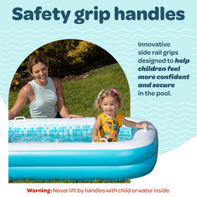 GRIP-A-POOL quick inflate/deflate valve enables fast backyard setup.