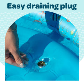 GRIP A POOL drain plug enables easy water drainage after playtime.