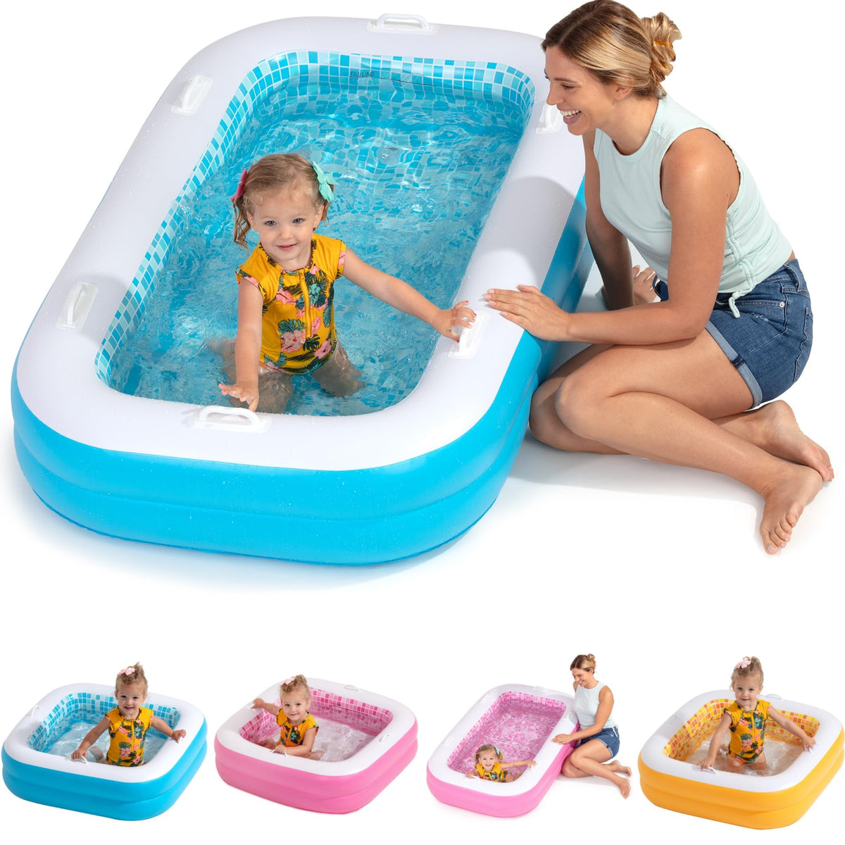 GRIP-A-POOL side rail handles add stability for kids learning to balance in the water.