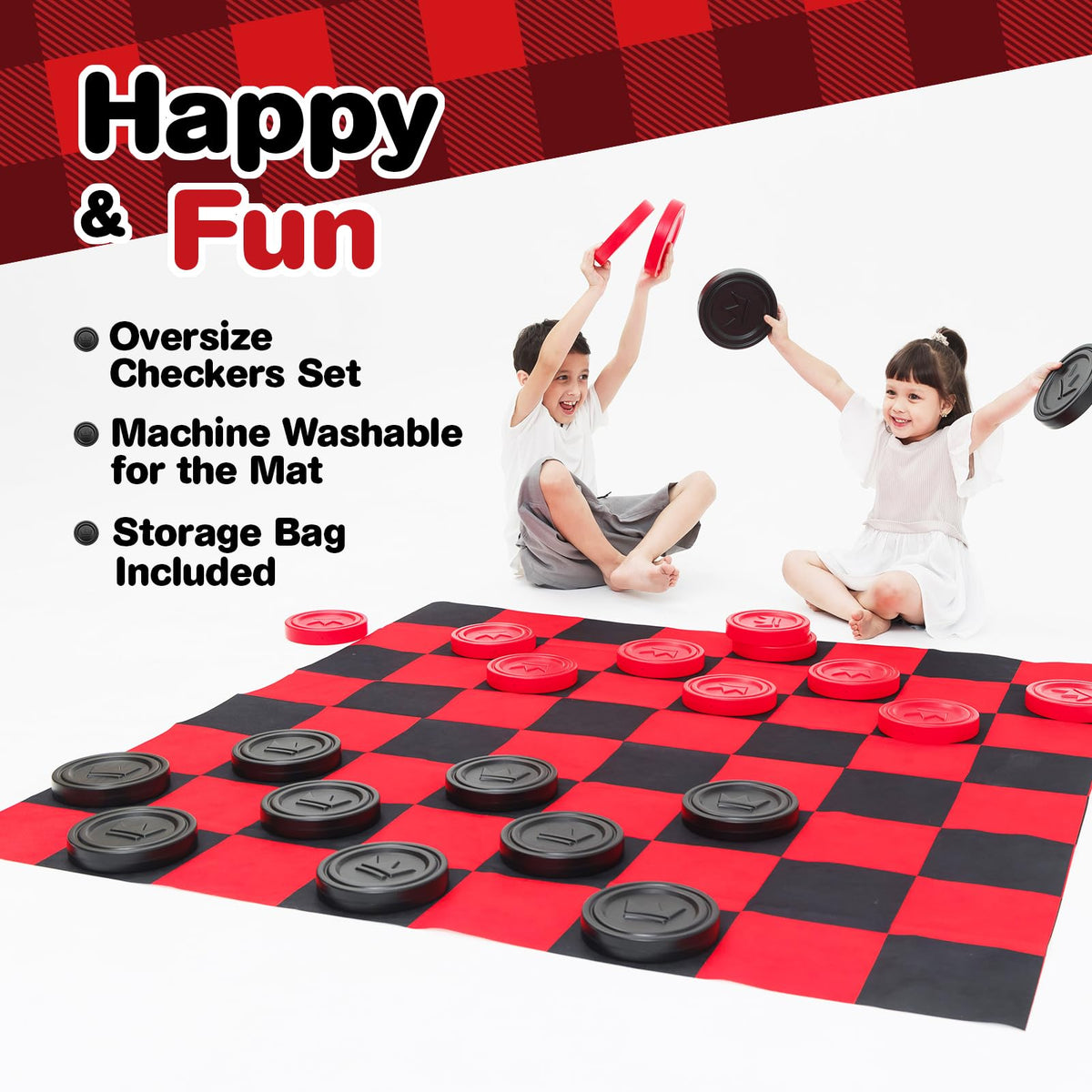 Grip Kids red and black checkers pieces with high visibility for easier gameplay.