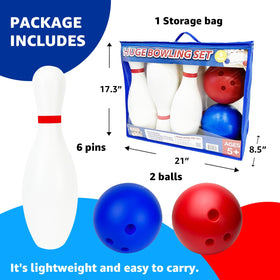 Grip Kids giant pins and balls enable easy knockdowns and active play.