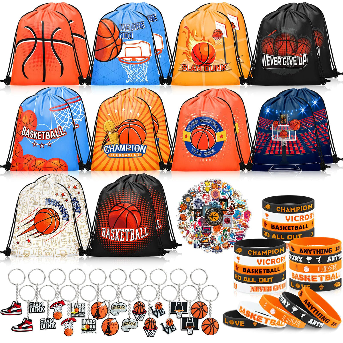 Grneric 110 Pcs basketball party favors drawstring backpack close-up, durable bag for party goodies