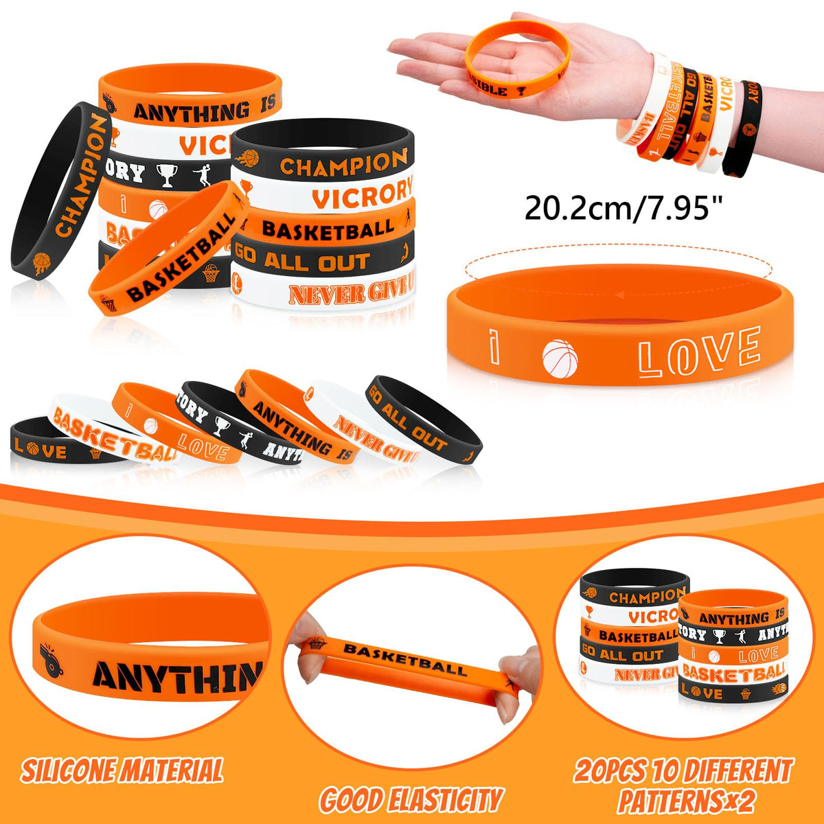 Grneric rubber bracelets for basketball favors, soft, comfortable wear during events