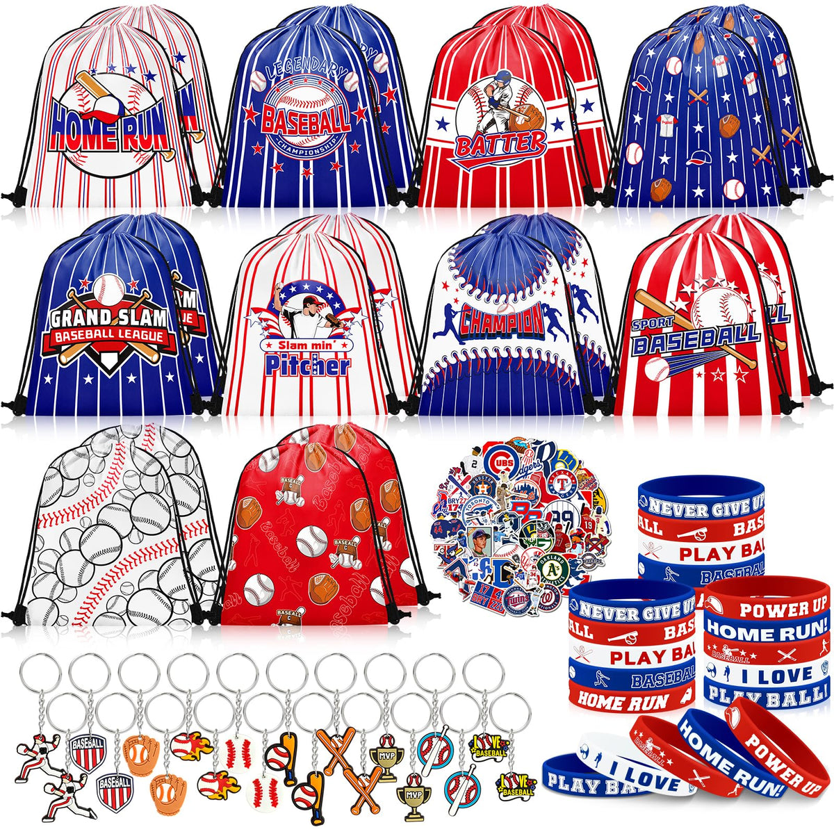 Grneric baseball drawstring bags for easy party favor transport.