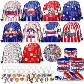 Grneric baseball drawstring bags for easy party favor transport.