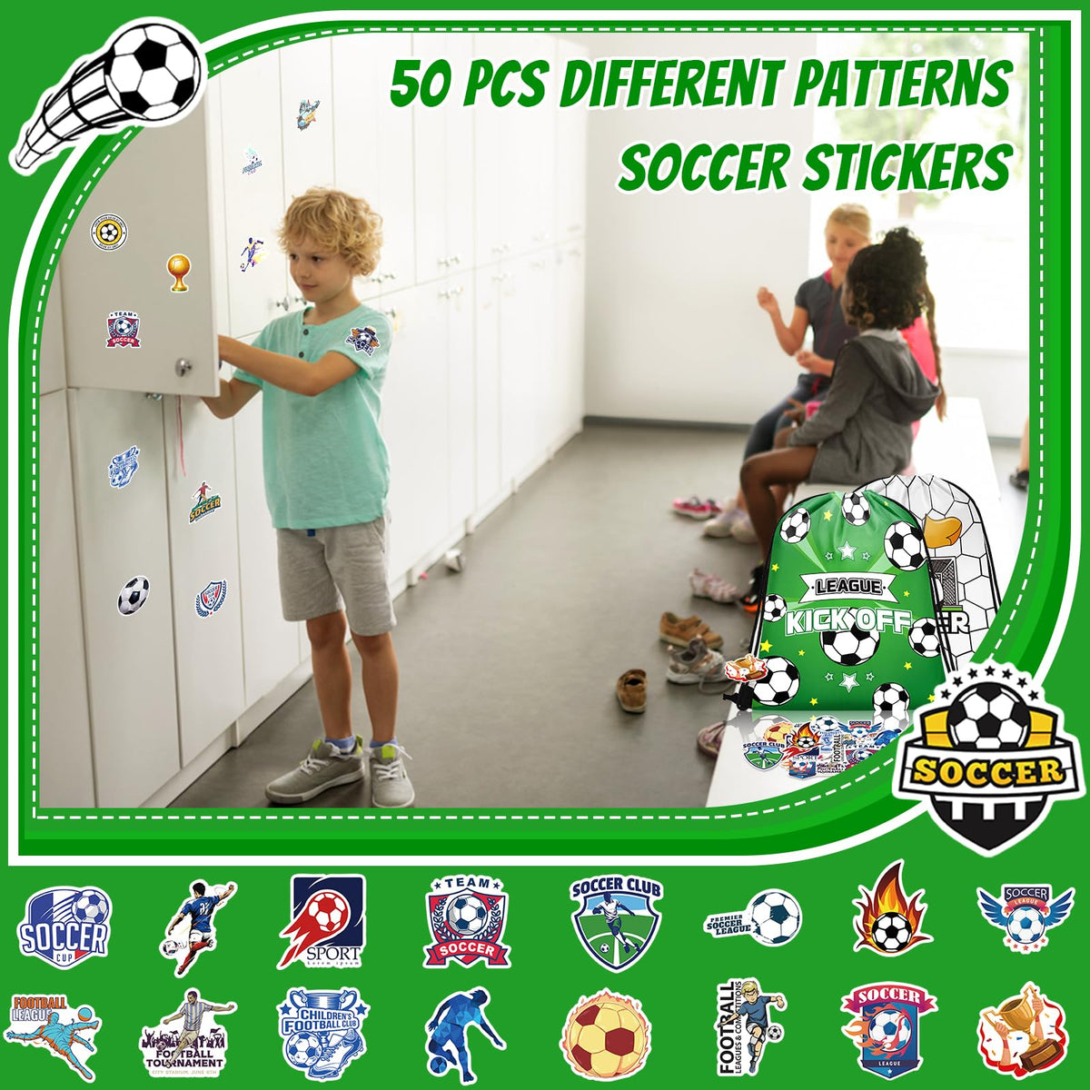 Grneric soccer-themed bags for cohesive party setup