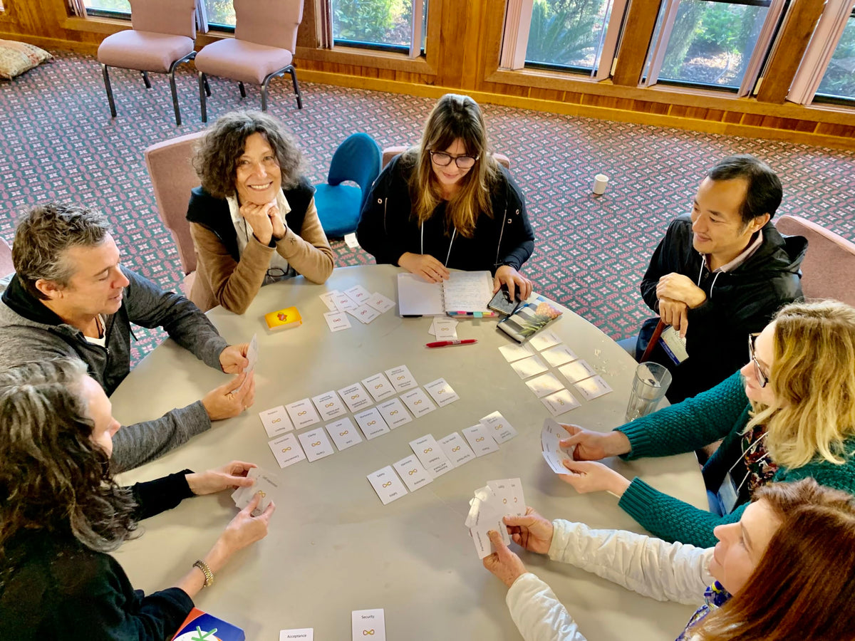 GROK compact size card deck fits bags for on-the-go conversations.