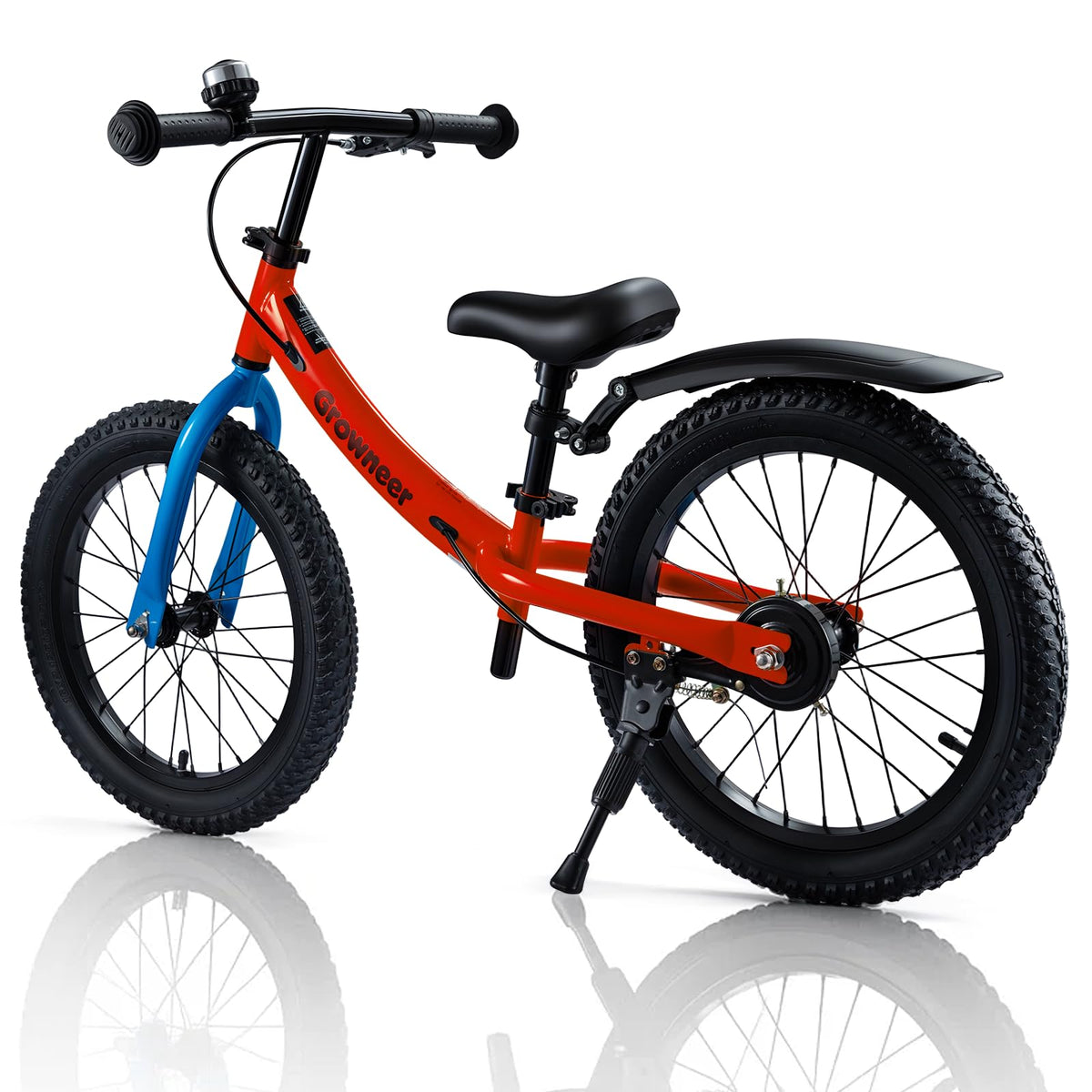 Growneer balance bike front view in blue, ideal for confident first rides