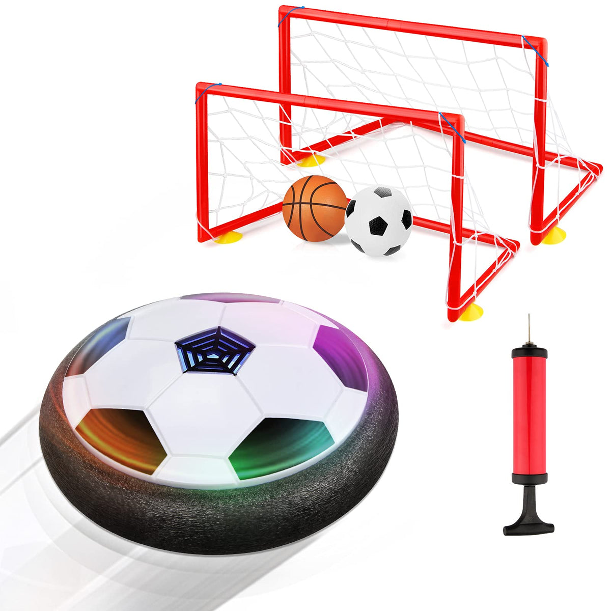 Growsland hover soccer ball front view with LED lights for indoor play