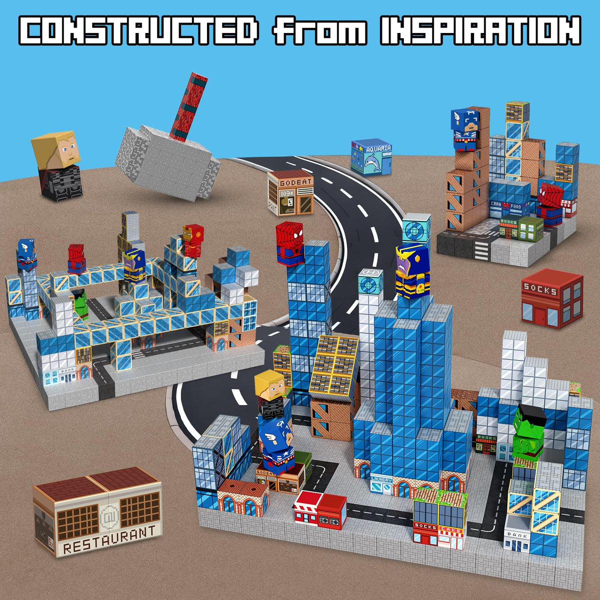 Growsland Magnetic Blocks superhero scene supports imaginative play and teamwork