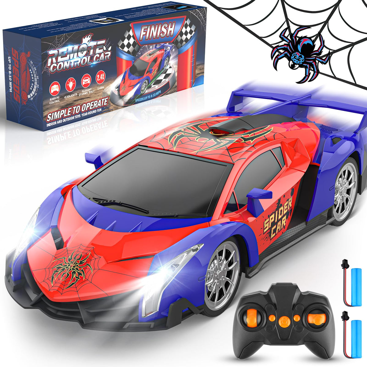 Growsland RC car with LED front lights for vivid day and night racing.