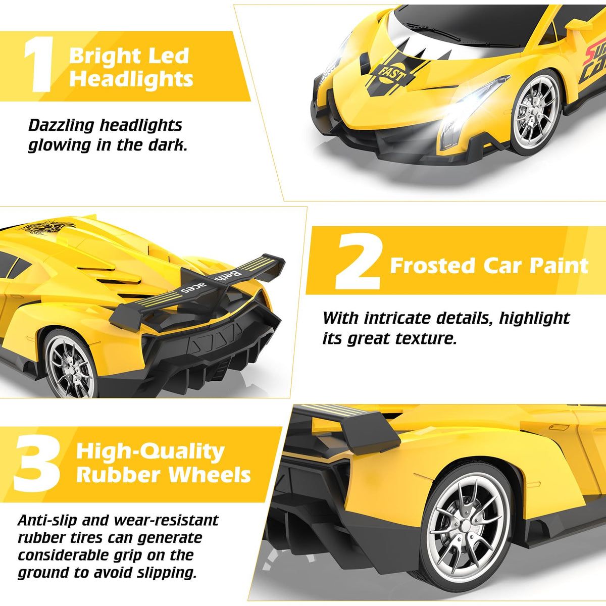 Growsland RC car side view highlights compact size for small spaces.