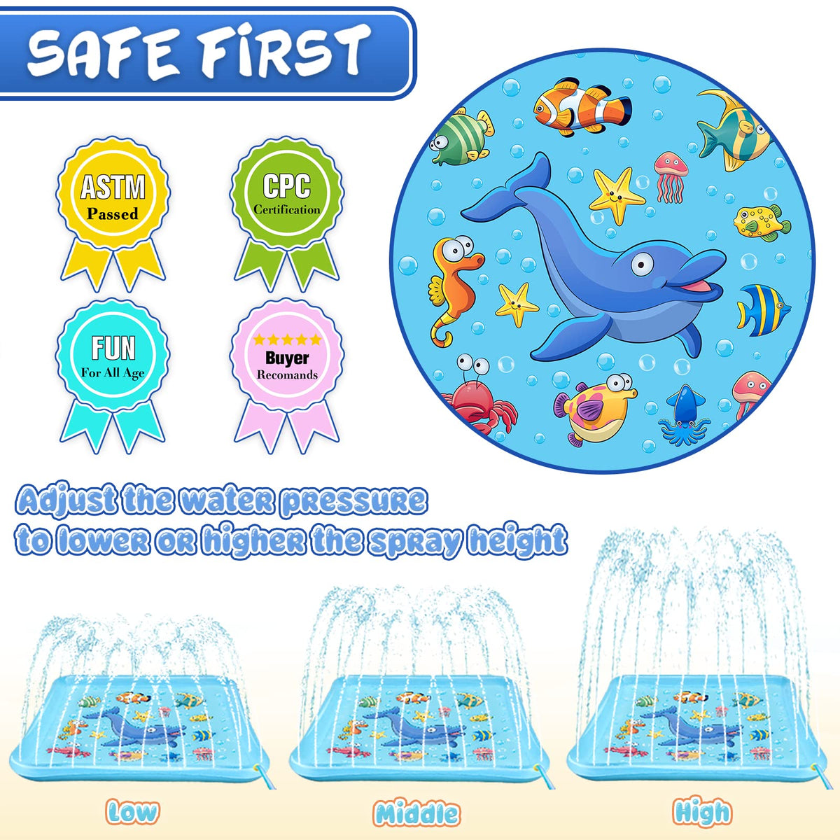 Growsland Splash Pad 67-inch diameter offers ample play space
