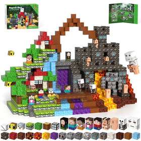 Gryxpox 150pcs magnetic blocks in vibrant adventure world for creative building.