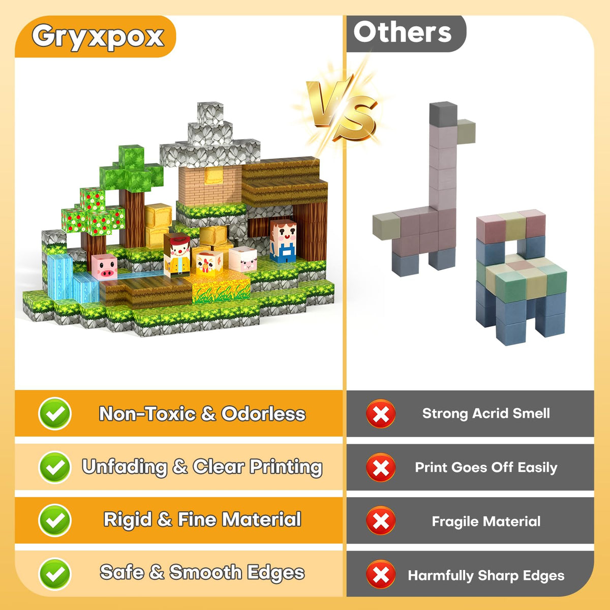 Gryxpox blocks crafted from safe ABS plastic for worry-free play