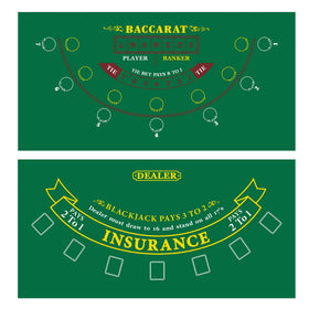 GSE blackjack layout mat on table for home casino game nights.