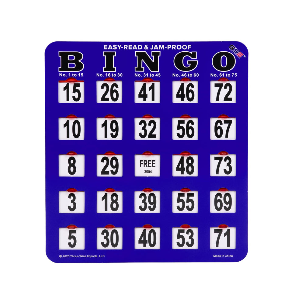 GSE jumbo easy-read bingo card with blue slide windows for clear numbers