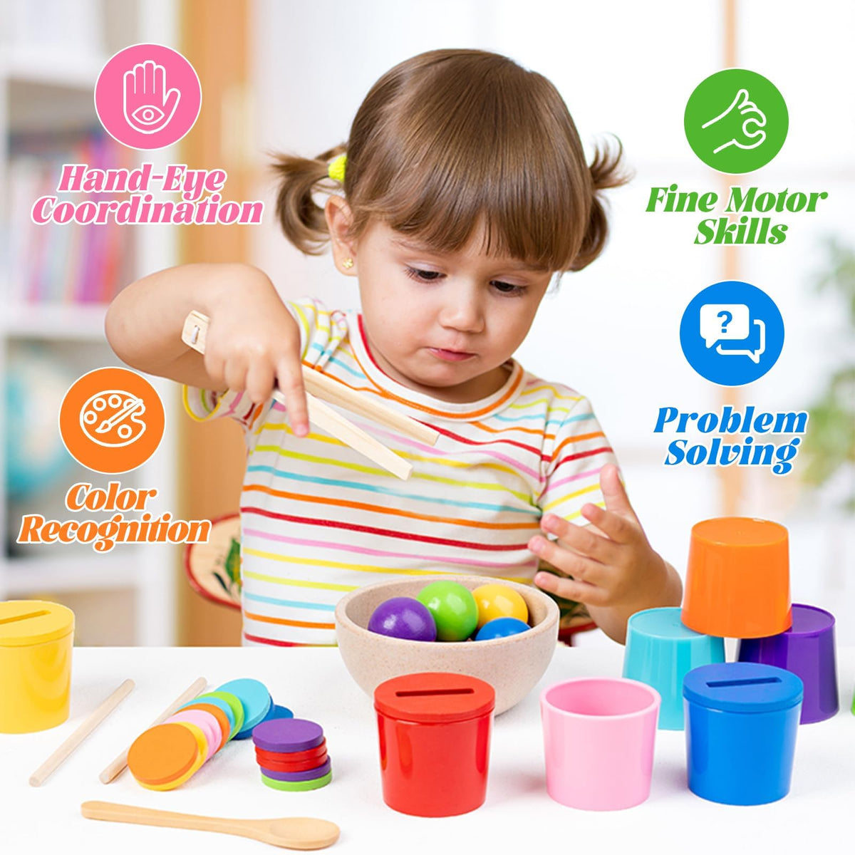 Gserin wooden balls and coins offer tactile sorting and early math exploration