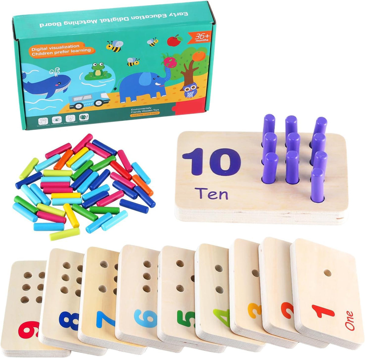 Gserin wooden counting board with 55 pegs for easy math practice on the go