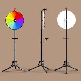Prize wheel usable on table or floor for flexible event layouts.