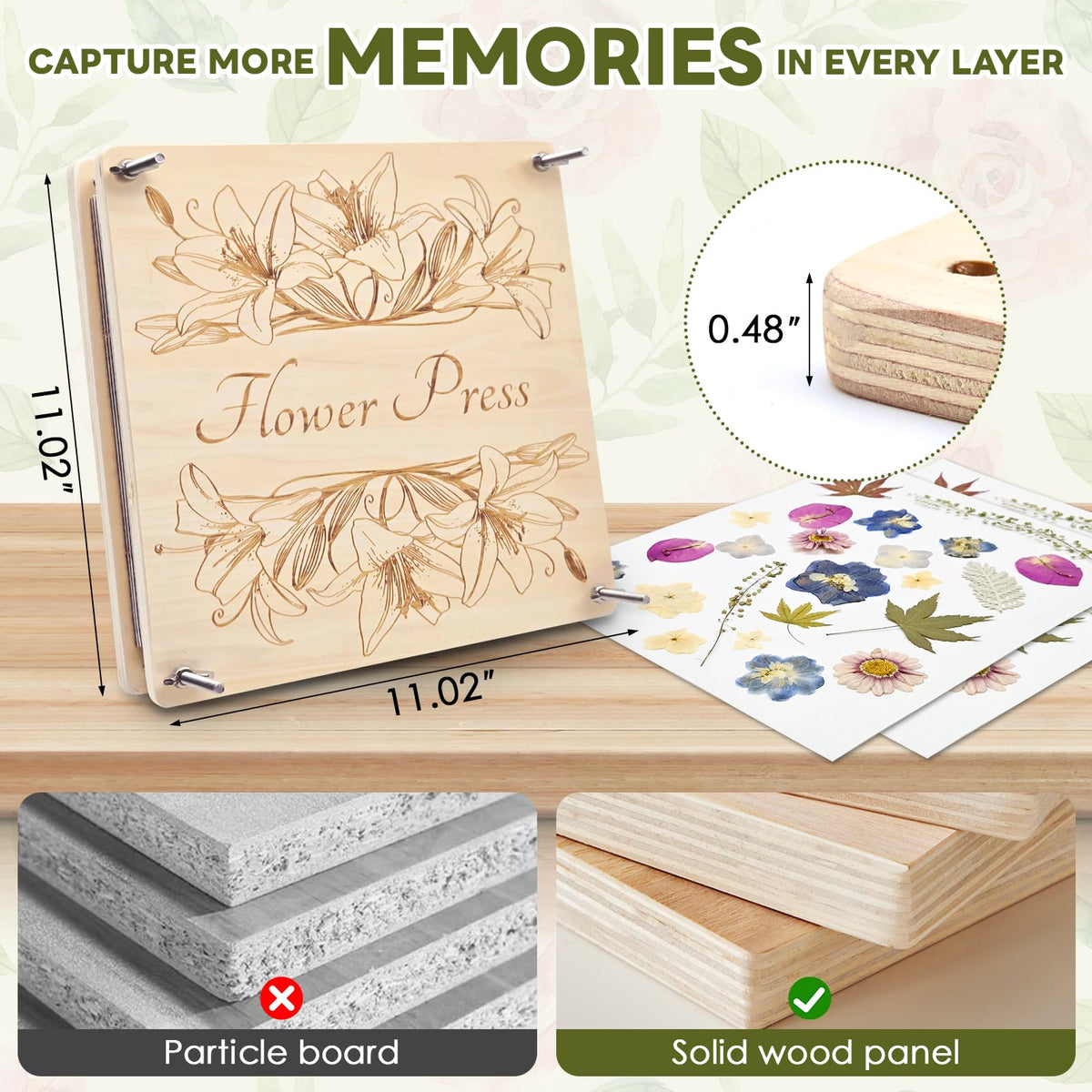 GTQYYF Flower Press Kit inside stack illustrating layered drying layout