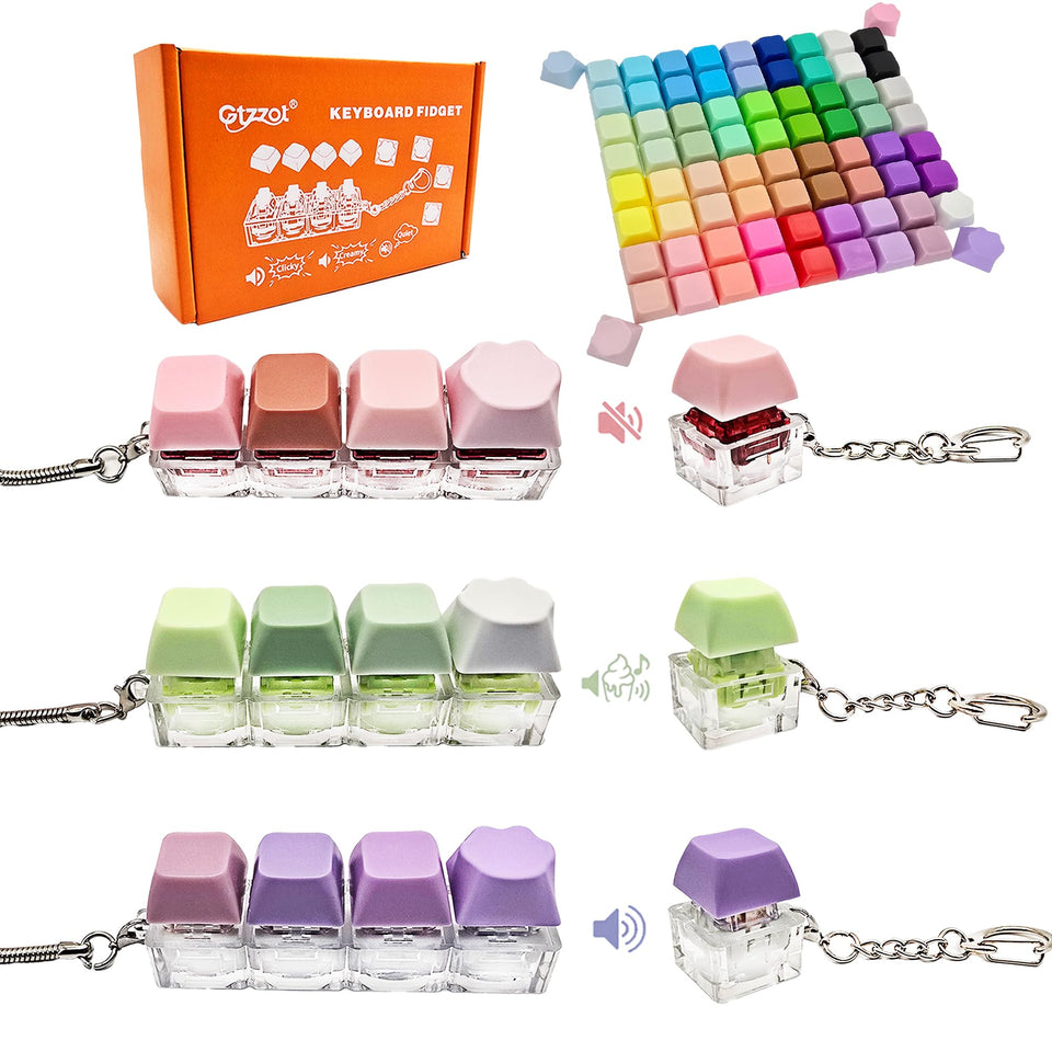 Gtzzot six-piece keyboard fidget set in gift box, ready for gifting and travel.