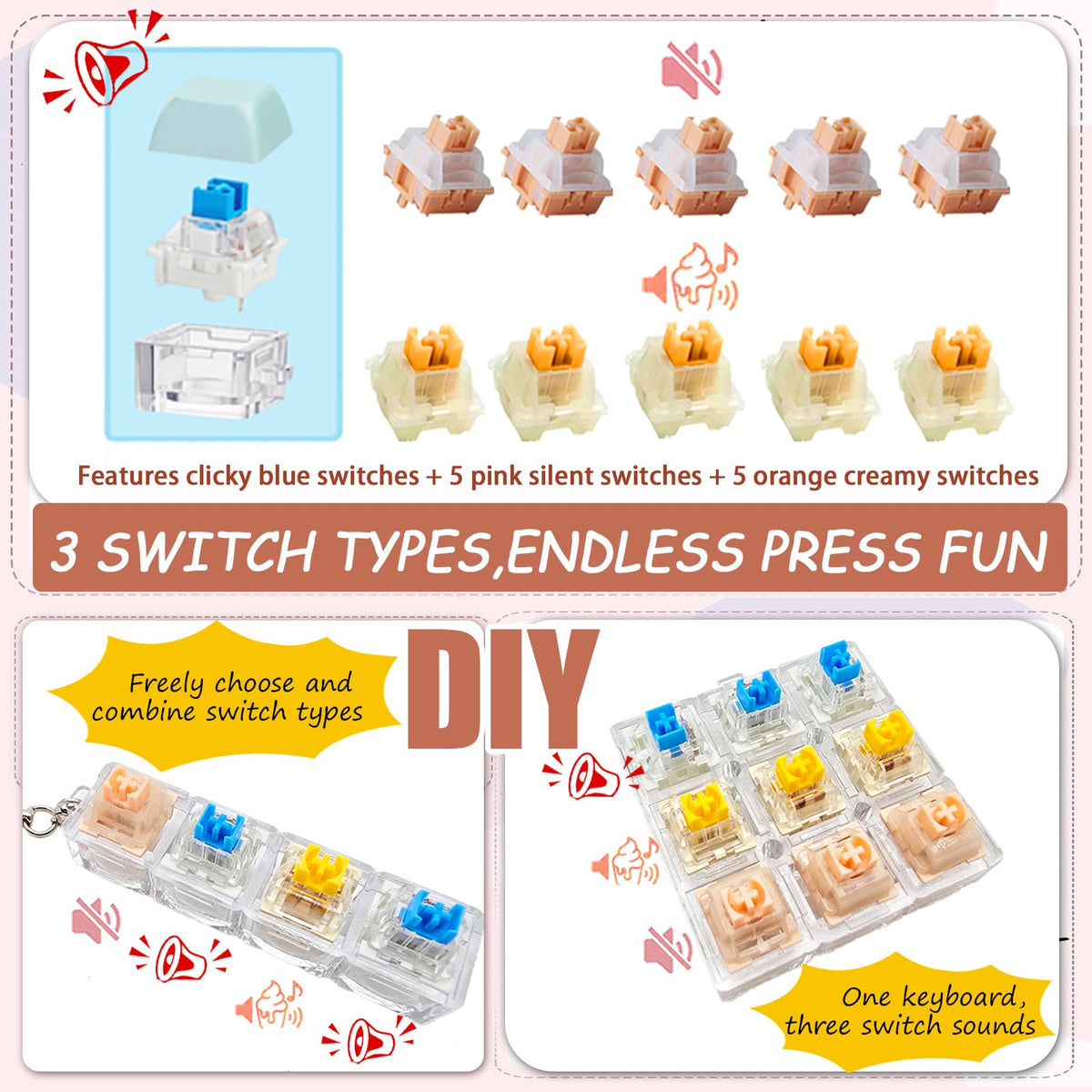 Gtzzot keyboard fidget set includes removable keycaps for color customization.