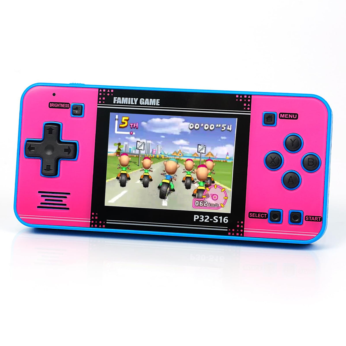 GuaiyeyeAP P32 handheld console front view showing compact kid-friendly design