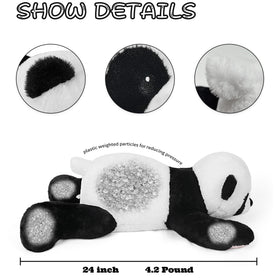 Gubuy panda with embroidered eyes and nose, friendly daily playmate.