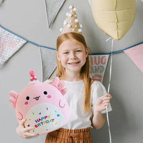 Gudisi axolotl plush snuggle pillow on bed creates cozy kid-friendly decor
