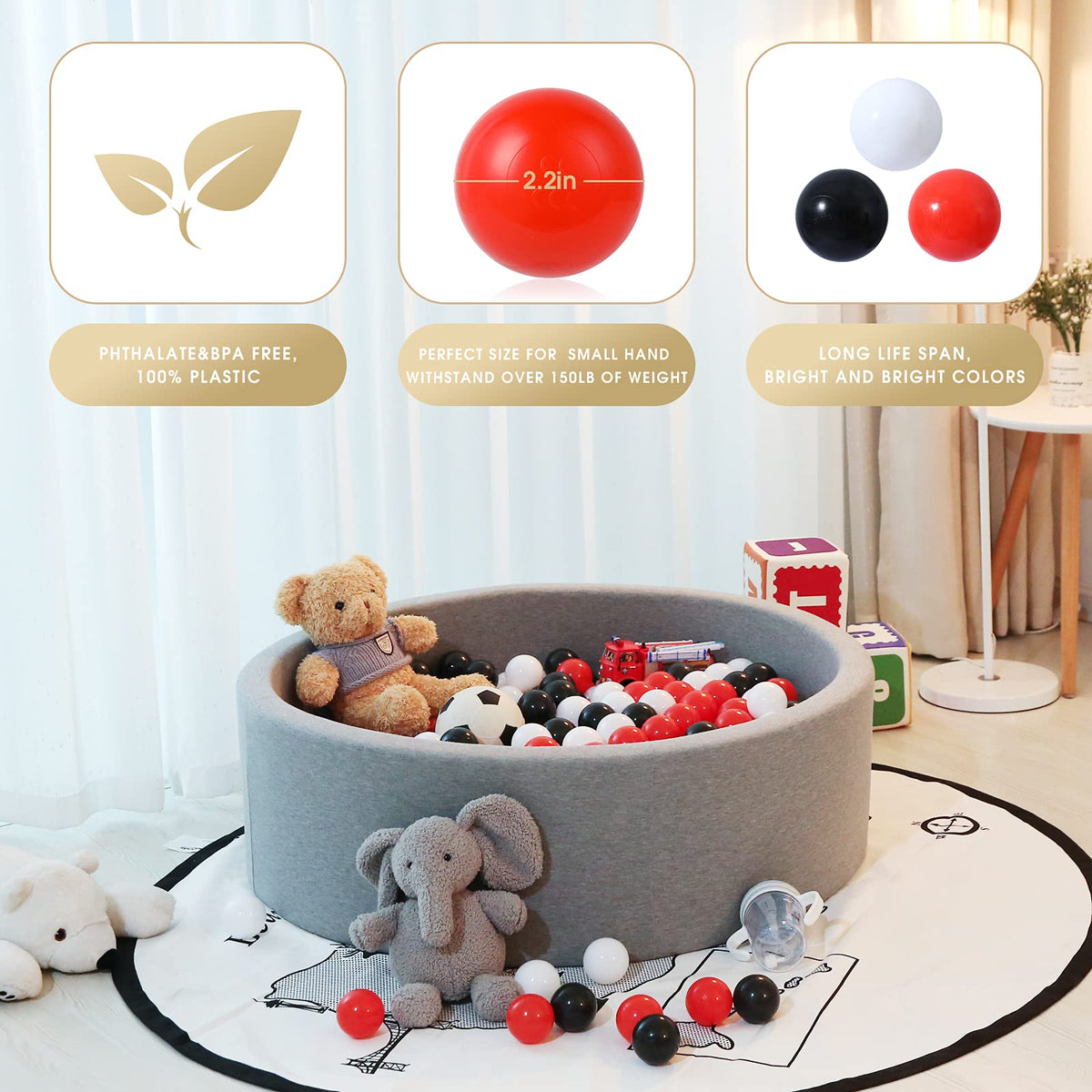 GUESVOT colorful ball pit balls: vibrant hues for counting and exploration.