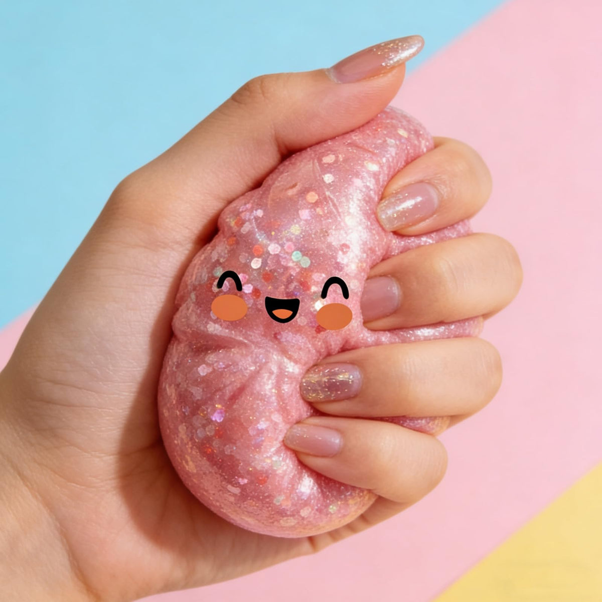 GueYi Glitter Dumpling handheld size fits small hands for portable use.