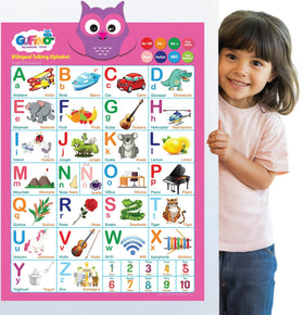 Gufino Alphabet Wall Chart with interactive buttons for independent bilingual exploration.