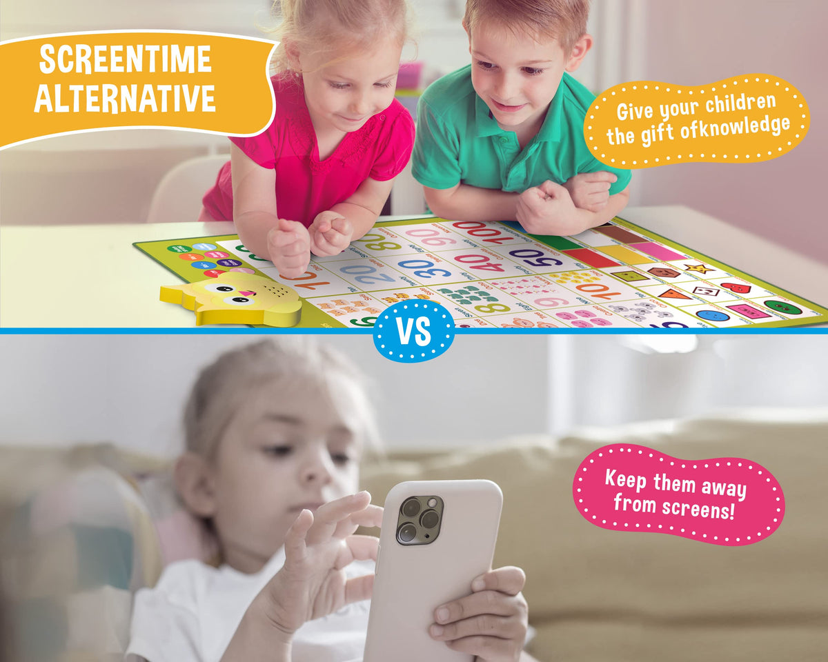 GUFINO talking wall chart provides bilingual prompts during playtime for language exposure.