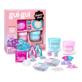 Gui Gui Shimmer Deluxe Duo Pack opened, two iridescent slimes for creative play.