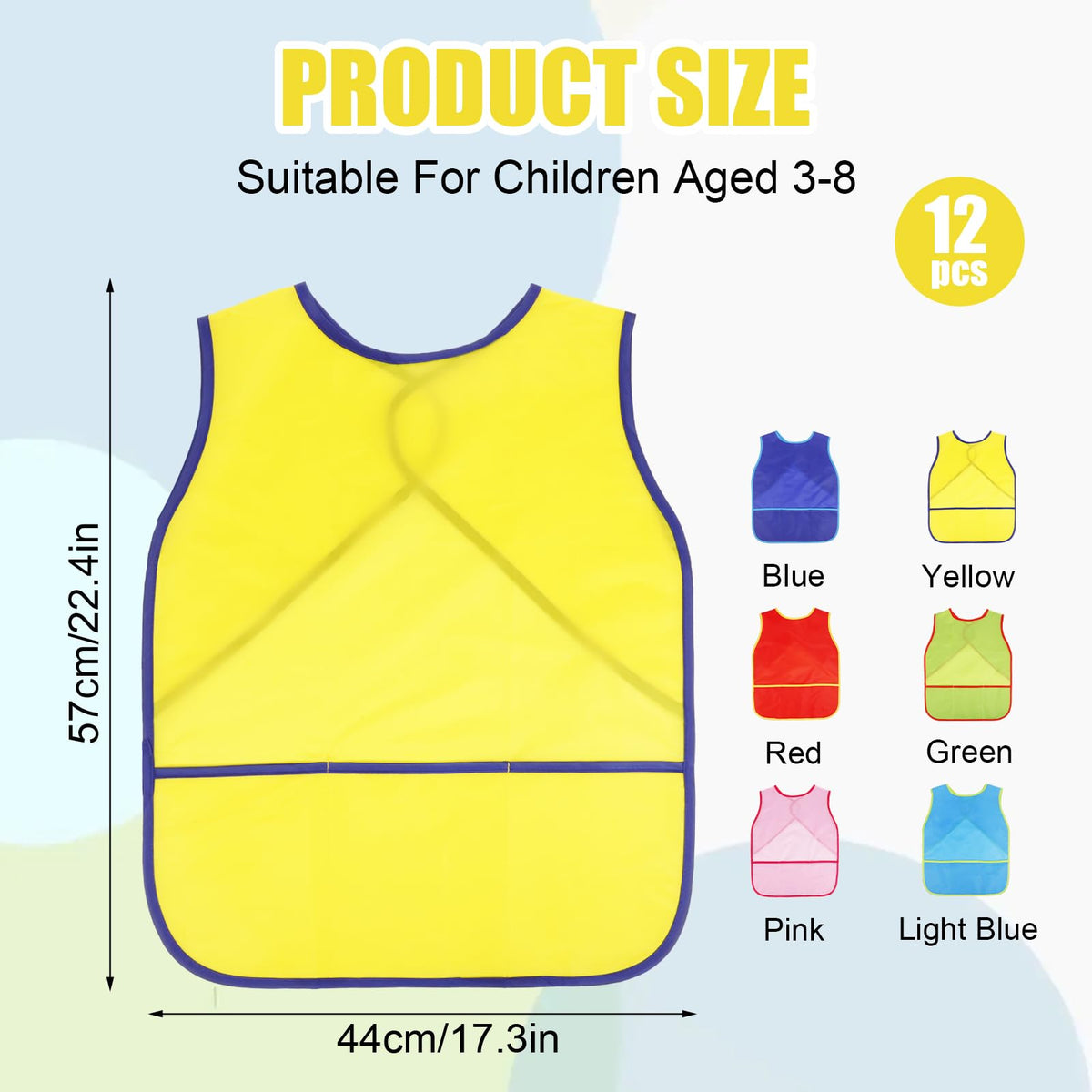 Guiqulai 12-pcs art smock color collection brightens kids' crafts.