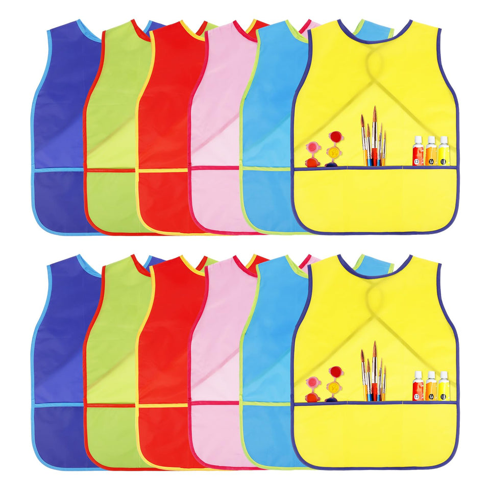 Guiqulai 12-pcs art smock front view protects clothes during painting.