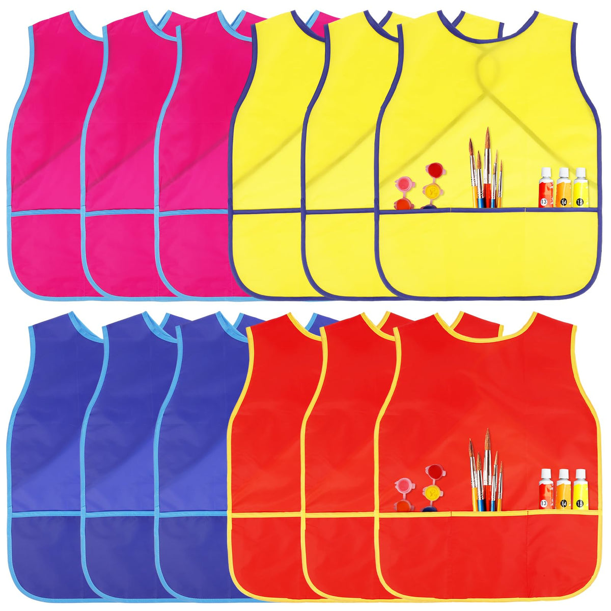 Guiqulai 12 Pcs Art Smocks in colorful set protect kids’ clothes during painting.
