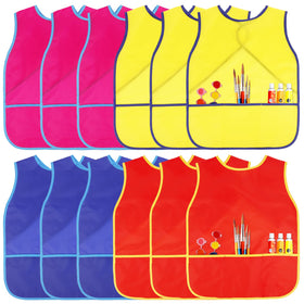 Guiqulai 12 Pcs Art Smocks in colorful set protect kids’ clothes during painting.