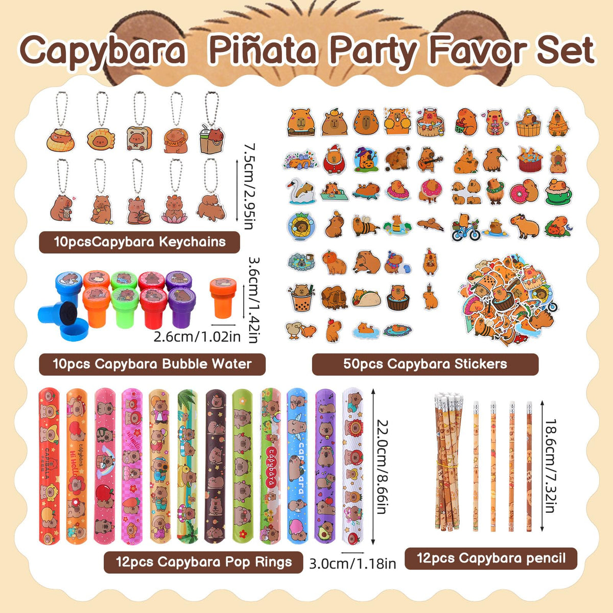 Guiqulai Capybara pencils pack—colorful stationery for party favors and crafts.