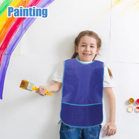 Guiqulai kids art smock blue pocket stores tools while painting.