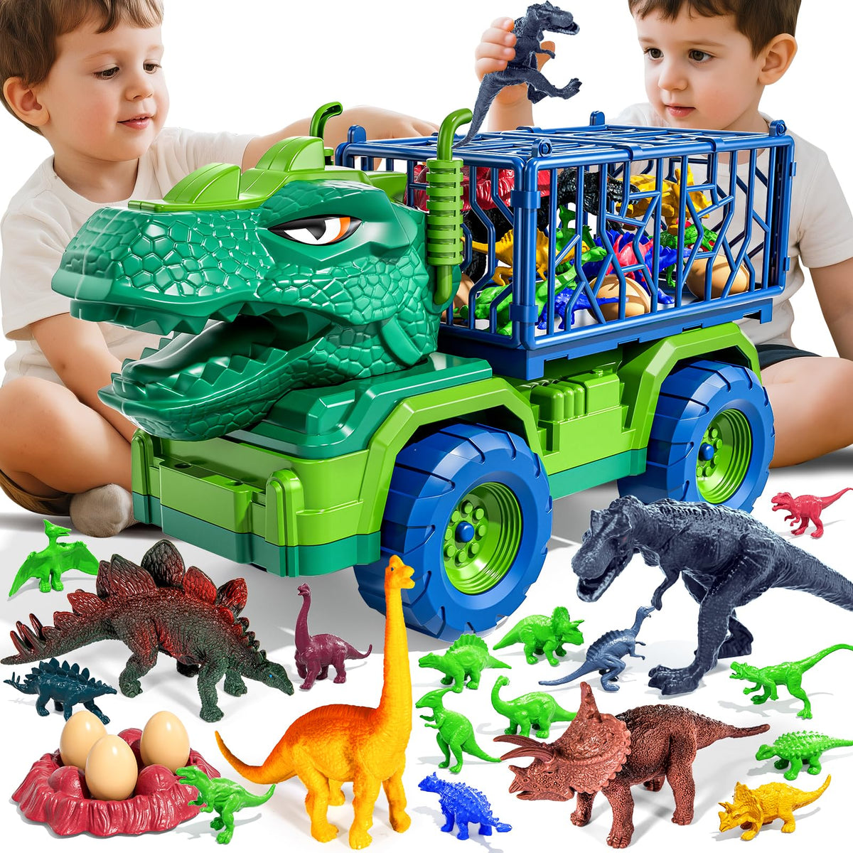 Guminnara 22-in-1 T-rex carrier truck prompts imaginative play.