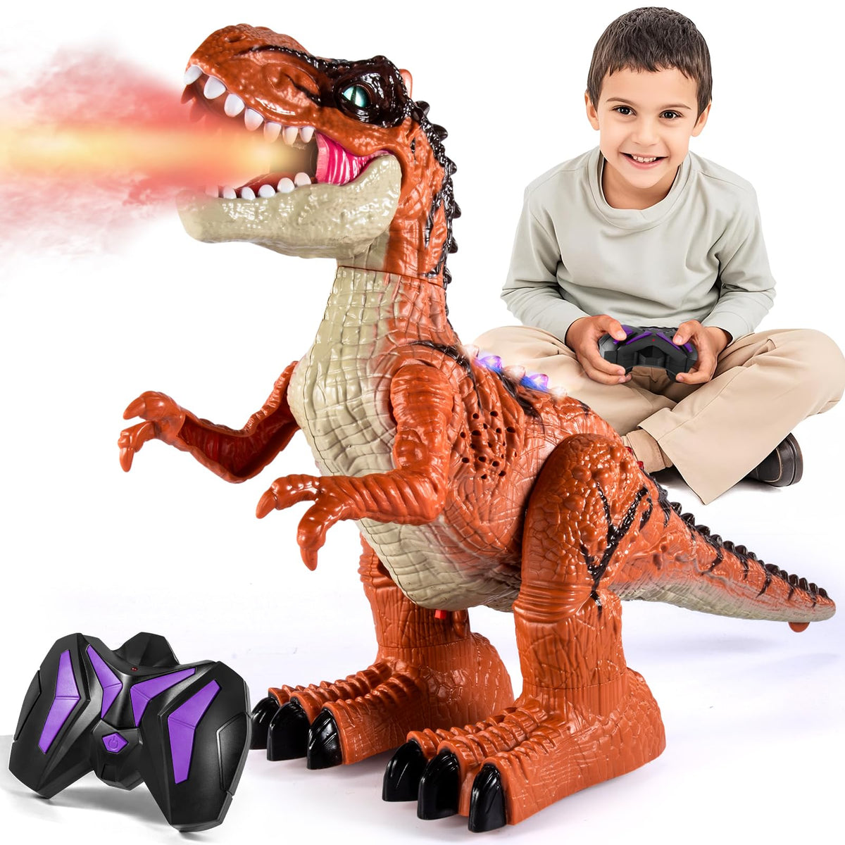 Guminnara RC Dino T-Rex mist spray enhances playtime for kids.